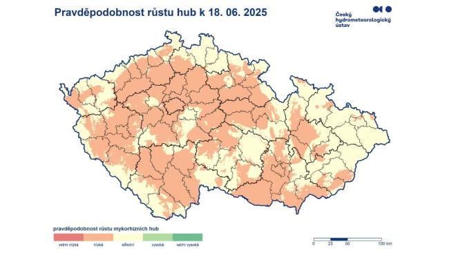 Mapa, kde rostou houby