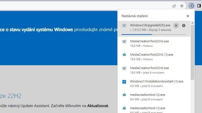 Stahování v prohlížeči Chrome