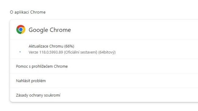 Instalace aktualizace prohlížeče Chrome