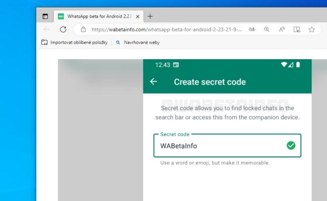 Nastavení tajného kódu v aplikaci WhatsApp pro uzamčené konverzace.