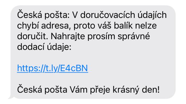 Podvodná SMS, která se vydává za Českou poštu