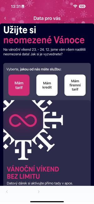 Screenshot z aplikace Můj T-Mobile