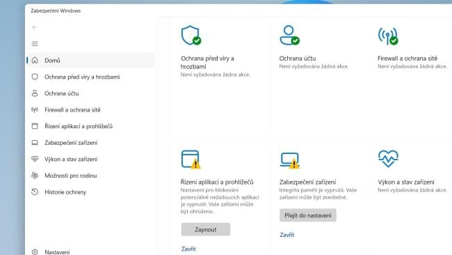 Okno Zabezpečení Windows ve Windows 11