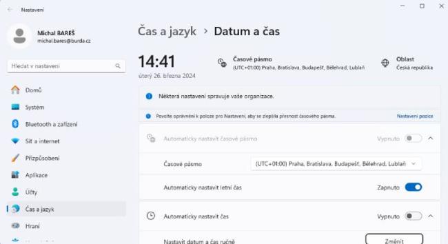 Nastavení automatické změny času ve Windows