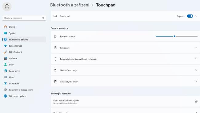 Nastavení Touchpadu ve Windows 11