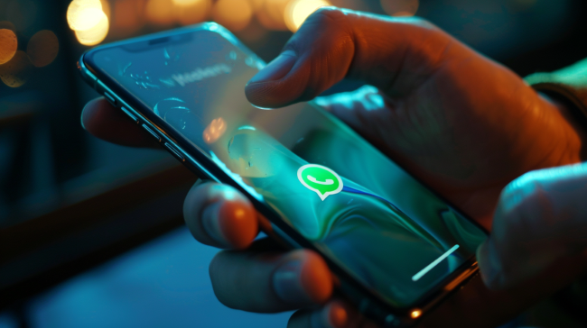 Uživatel ovládá WhatsApp na smartphonu