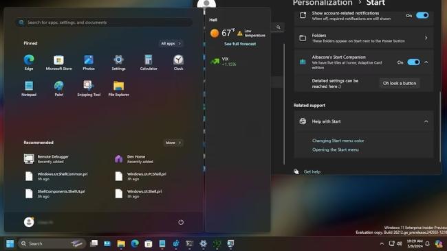 Nabídka Start rozšířená o widgety v nové beta verzi Windows 11