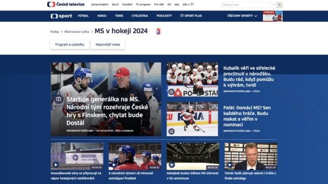 Portál České televize zaměřený na hokejové MS 2024