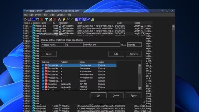 Prostředí programu Process Monitor