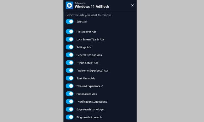 Prostředí programu Windows 11 AdBlock