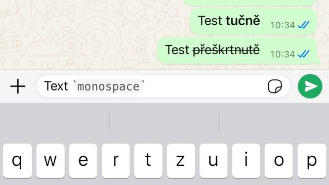 WhatsApp formátování textu