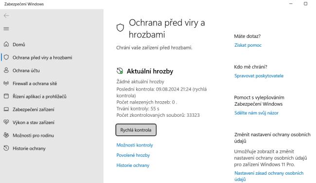 Okno služby Zabezpečení Windows