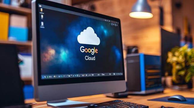 Symbol Google Cloud na monitoru PC