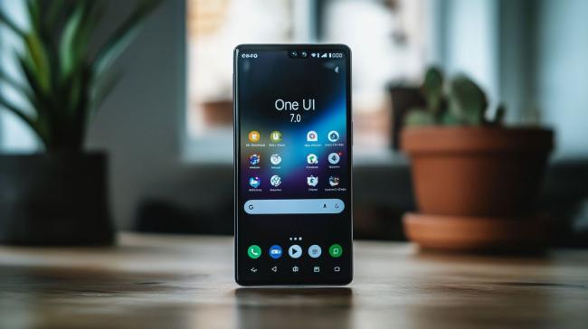 Smartphone s grafikou One UI 7.0 na displeji