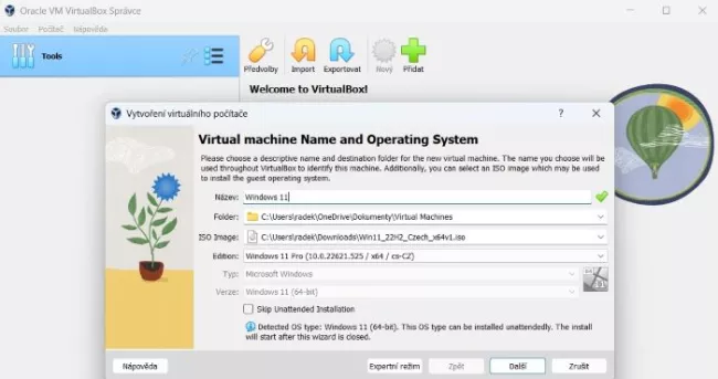 Nastavení Windows 11 ve VirtualBoxu