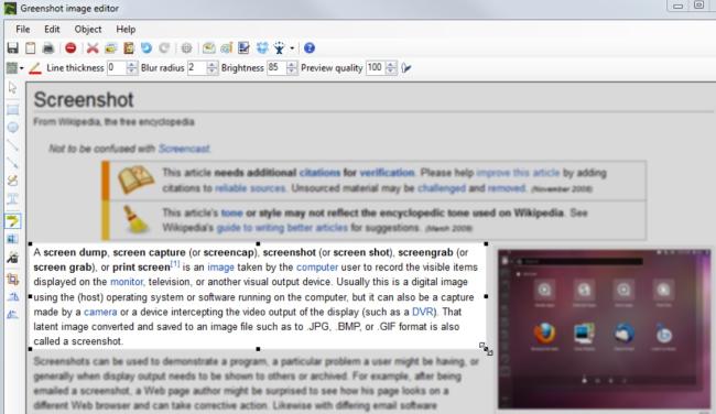 Editor obrázků v nástroji Greenshot