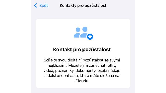 Kontakt pro pozůstalost v iOS 18