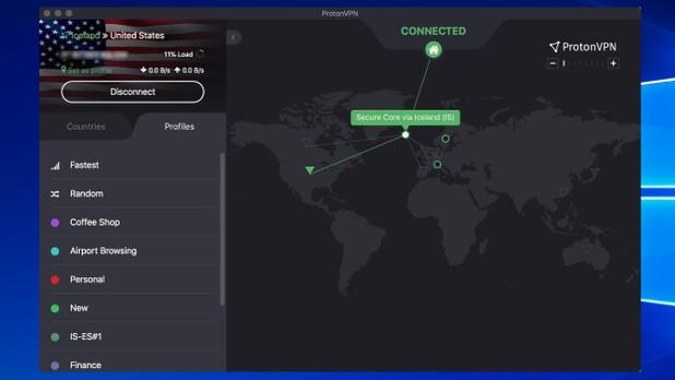 Obrazovka nástroje Proton VPN