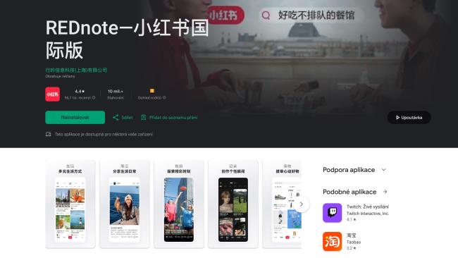 RedNote aplikace v Google Play