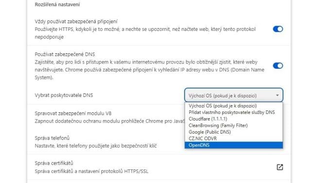 Nastavení šifrovaného DNS v Google Chrome