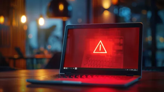 Varovný symbol na displeji laptopu