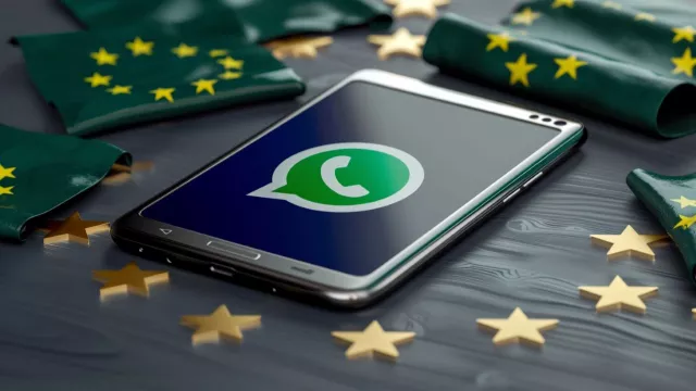 Smartphone s aplikací WhatsApp je obklopen symbolem EU