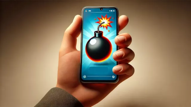 Symbol časované bomby na displeji mobilu