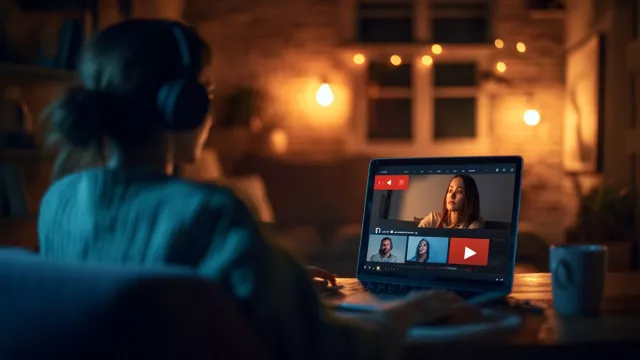 Uživatelka sleduje YouTube na laptopu