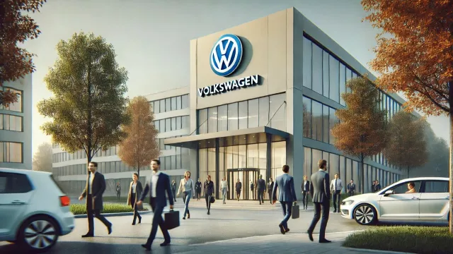 Budova VW, do které proudí zaměstnanci