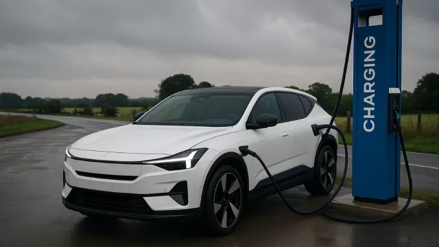Elektromobil je zaparkovaný u nabíjecí stanice